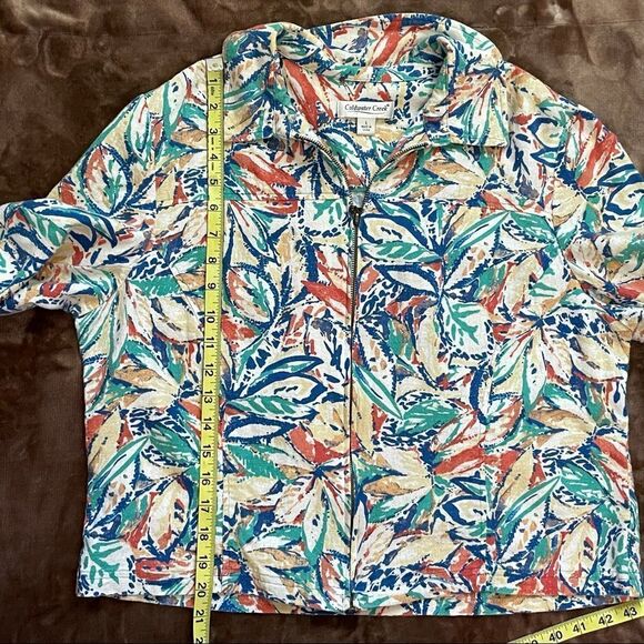 Coldwater Creek 3/4 Sleeve Colorful Watercolor Design Floral Zipper Jacket Large - Picture 11 of 13